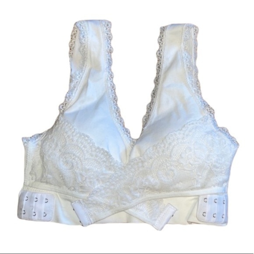 White bralette lace crossover hook unknown brand